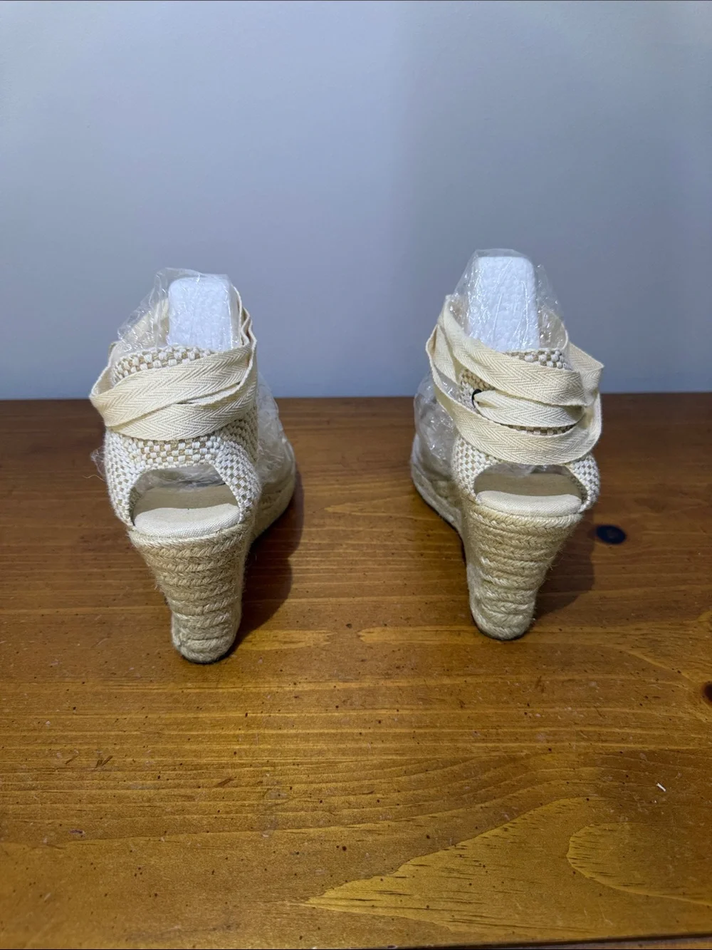 Soludos Cream Floral Espadrille Wedges with Ankle Wrap